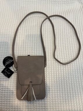 K.Carroll RFID protected Taupe Crossbody Phone Bag with Tassel